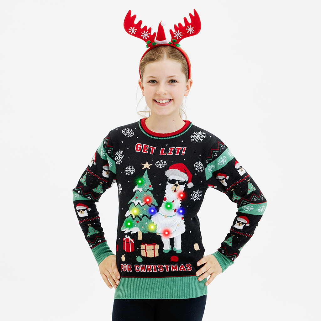 Get Lit Llama Christmas Sweater - Kinderen